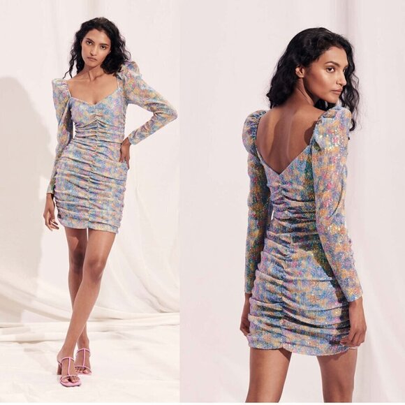 SAYLOR Lawren Floral Sequin Sparkly Long Sleeve Bodycon Minidress Size Medium - Picture 1 of 8